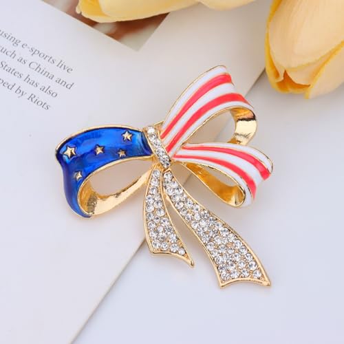 Image of MLEPUS Rhinestone Bow Brooch Brooch Pin for Women Men Fashion Elegant Vintage American Flag Patriotic Pin Lapel Pin Clothing Accessories Independence Day Gift