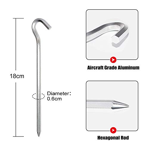 Zeltheringe 14 Stück, 18cm Metall Zelthaken Stahl Heringe Erdnägel für Zelt, Aluminium Zeltheringe für Harte Böden… – Bild 3