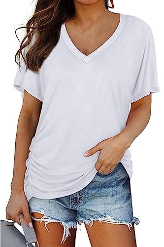T-shirt col en V pour femmes en coton blanc taille S pour l'été