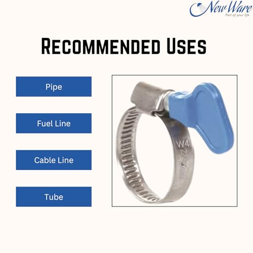 Image of NEW WARE Adjustable Stainless Steel Hose Clamp 1 /2 Inch | With Key | For Plumbing, Automotive & Mechanical Use | Pack of 8