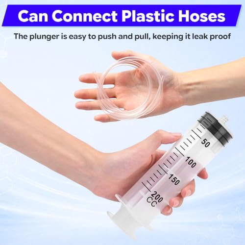 Image of 200ml Luer Lock Syringe with 39 Inch Plastic Tube and Luer Connections | 2 Pcs 39 inch Long Tubing and Luer Connections Tips for Measuring or Refilling Liquid, Ink, Oil, Feeding Pets, Watering Plant