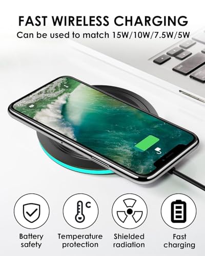 15W Wireless Charger with Instant Fast Charging Works for iPhone 16 15 14 13 12 11 Apple Series Compatible with Samsung Galaxy S25 S24 S23 S22 S21 S20 S10 S9 S8 S7 Android Devices
