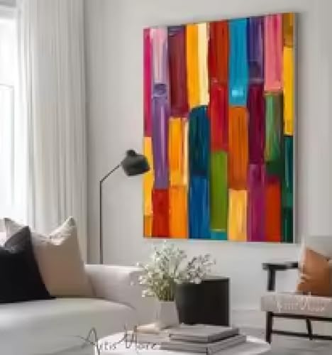 Peinture abstraite colorée grande texture sur toile moderne salon 60x90cm