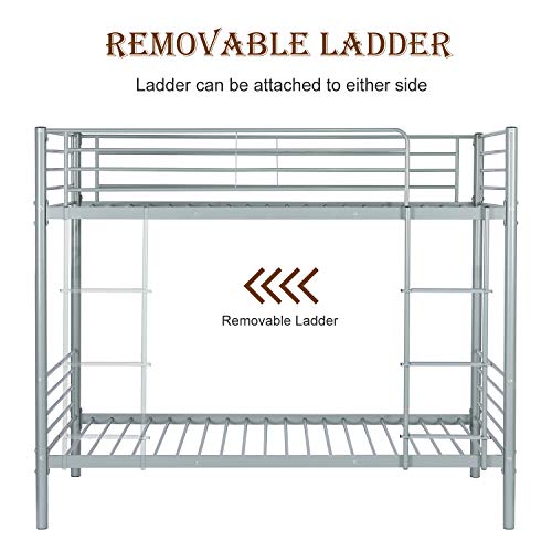 Bonnlo Metal Bunk Bed Twin Over Twin With High Guard Rail And Non-Slip Flat Step, Twin Bunk Beds For Kids/Teens/Adults, Heavy Duty Bunk Beds Gray #TOP4