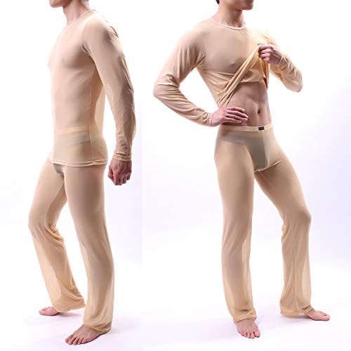 Sexy Men Pajamas Sets See Through Ice Silk T-Shirt & Pants Pajama Sexy Male Pajamas Sleepwear3