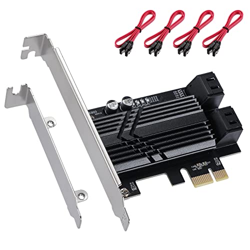 PCIe SATA Card 4 Ports 1X, PCI Express SATA 3.0 Controller Expansion Card 6 Gbps, SATA 3.0 PCIe Card SATA III Gen3 Adapter Riser Card with 4 SATA Cables &Low Profile Bracket Support 4 SATA 3.0 Devices