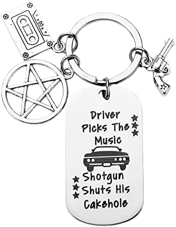 Birthday Gifts for Her Him - Driver Picks the Music Shotgun Shuts His Cakehole Keyring for Friends BFF Christmas Gifts for Women Men
