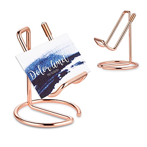 JASSINS Business Card Holder,Metal Desktop Business Name Card Display Holder,Business Card Organizer Cellphone Holder for Men & Women(Rose Gold)