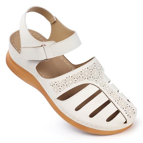 Image of SHIBEVER Wedge Sandals for Women Comfortable Closed Toe Dressy Summer Shoes | Comforta for 40% Enhanced Arch Support Fisherman - No Ankle Rubs for All-day Commutes Lightweight Casual Outdoor Shoes