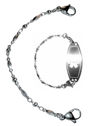 Hidden Hollow Beads 6.5 or 5.5 inch Stainless Steel Women's Medical Alert ID Interchangeable Replacement Bracelet, Identification vital info tag