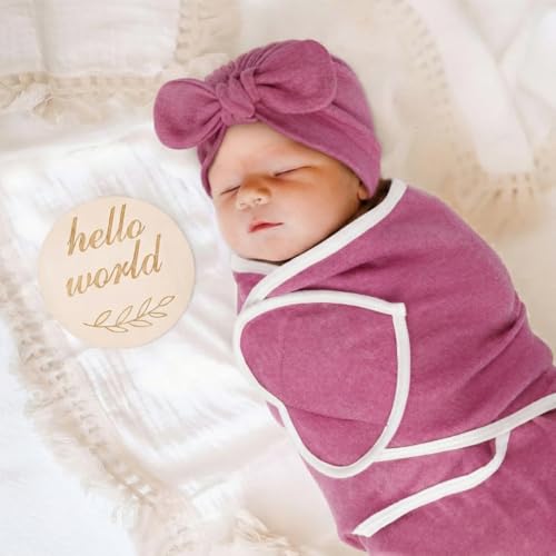 Image of DRESHOW BQUBO 3 Pack Newborn Baby Swaddle Blanket with Hats Infant Adjustable Velcro Swaddling Wraps with Bear Ears Cap for 6-12 Lbs Newborns & 0-3 Months Girls Boys