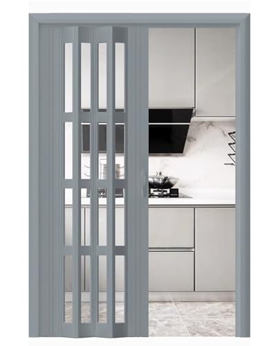 Puerta Plegable Puerta Acordeón de Cocina Gris con Carril Metálico, Puertas Plegables Interiores a Medida para Armario, Baño y Dormitorio Cerraduras Magnéticas(28x40in(71x101cm))