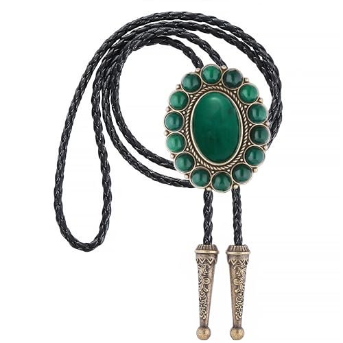 Image of GelConnie Bolo Tie for Men Women Western Cowboy Turquoise Leather Necktie | Natural Stone Bolo Tie Necklace for Women Rodeo Cowboy Leather Necktie Native American Western Cowgirl Ties Adjustable Cord