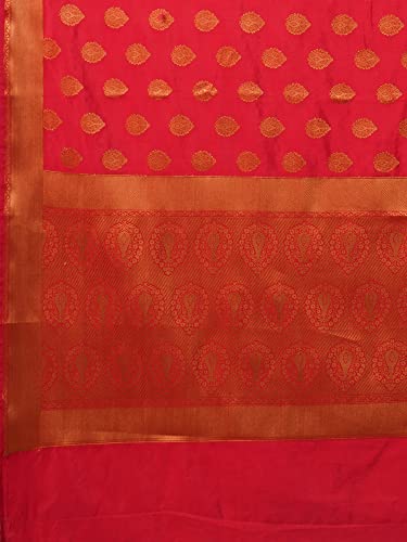 Image of AKHILAM Women's Floral Silk Blend Woven Design Saree With Unstitched Blouse Piece (Red 2RAWS9030 WBG)