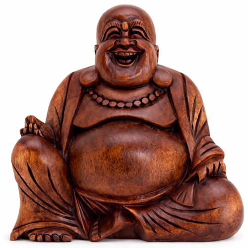 Estatua Buda sonriente en madera talla manual miniatura 7