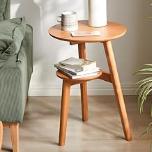 Side Table, 2-Tier Round End Tables Living Room, Mid Century Modern Side Table, Round Nightstand, Oak Accent Table, Small Round Coffee Table, 16.54" Dia.x 23.62" HNatural