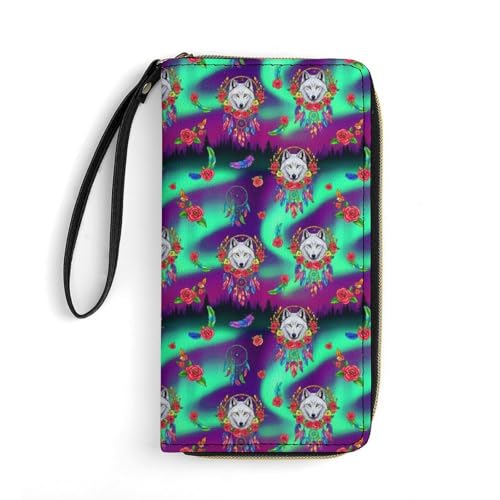 Cool Wallets for Men, Dream Catcher Boho Wolf, Portable Multi-functional Phone Clutch, Soft Durable Multi Pockets Wallet for Work, Shopping