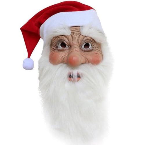 Nikolaus Maske Weihnachtsmann Lustige Latex Maske mit Plüschbart Rot...