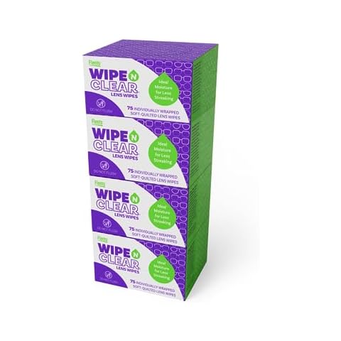 Flents Wipe 'N Clear Lens Cleaning Wipes 5" x 6" Lens Wipes AntiStreak Fast Drying 4 Portable Boxes Of 75, Bonus Pack, 300 Count, Made in the USA, 75 Count (Pack of 4) Cover