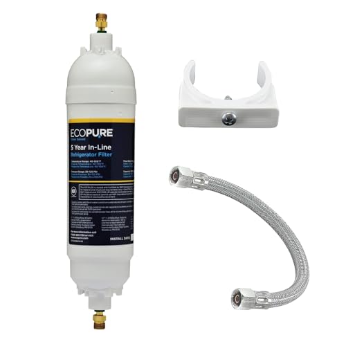 Image of EcoPure EPINL30 5 Year in-Line Refrigerator Filter with Mounting Bracket and Flexible Connector