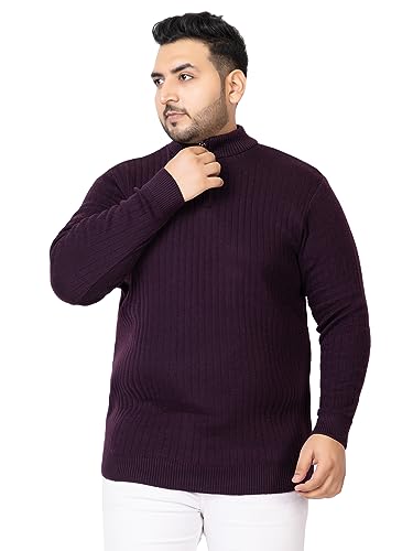 Image of Kvetoo Plus Size Men High Neck Zipper Full Sleeve Woolen Winter Sweater