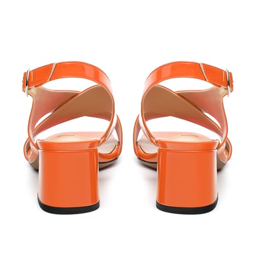 Women's Criss Cross Sandals Square Open Toe Block Chunky Low Heel Slingback Ankle Strap Adjustable with Buckle Patent Dating Fashion Dress Shoes 2 Inch4