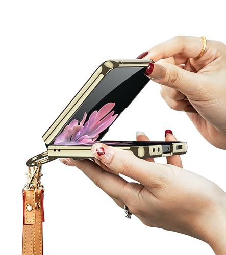 Image of BOUNCEBACK Electroplated Leatherette Case /Cover Ring with Strap for Samsung Galaxy Z Flip 6 / Galaxy Flip 7 FE (2025) Case Cover - (Pink | Faux Leather)