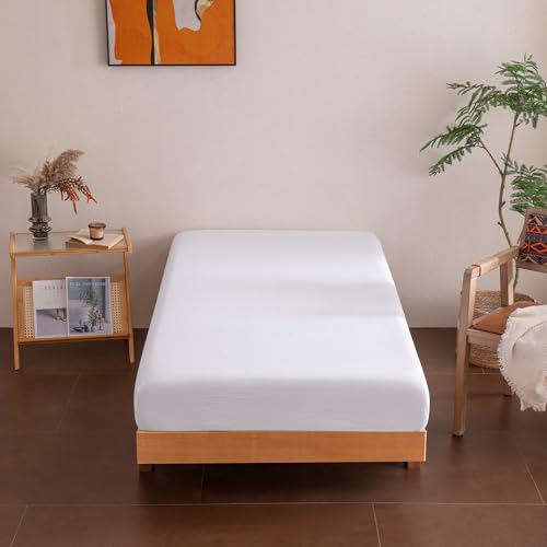 Sonive Single Fitted Sheet Breathable Deep Pocket 11.8 Inches (30 cm) Bed Sheet OEKO-TEX Certified Machine Washable Sheets for Single Bed 90 x 190cm White