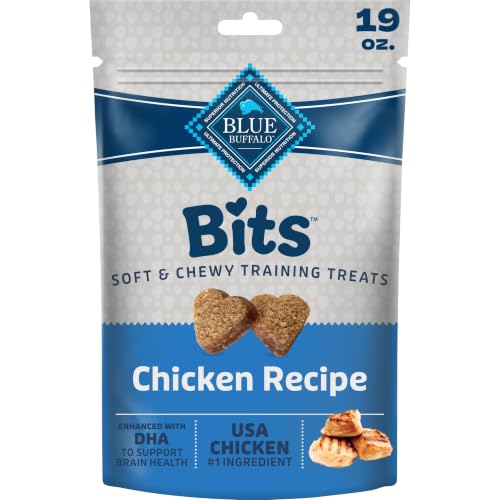 Blue Buffalo Bits Chicken Soft & Chewy Dog Treats, Bite-Sized for Training, Made with Real Chicken & Enhanced with DHA, Heart-Shaped Dog Treats, Made in the USA with Natural Ingredients, 19 oz.
