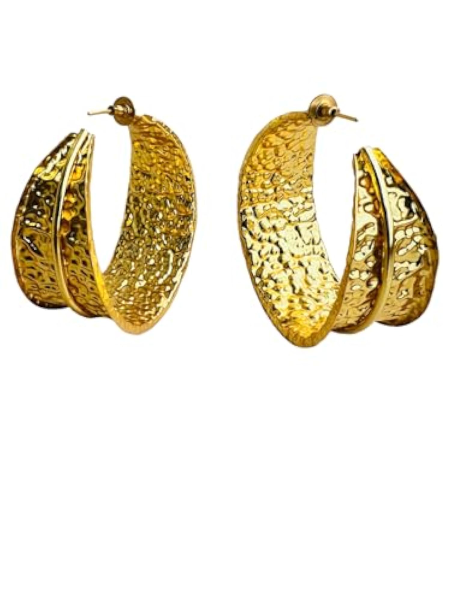 Women's Handcrafted Hammered Brass Gold Bold Hoop Earrings