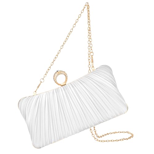 Image of Fashion Women's Evening Bags, Gold Silk Luxury Handbags with Chain Stylish Purses for Wedding Party