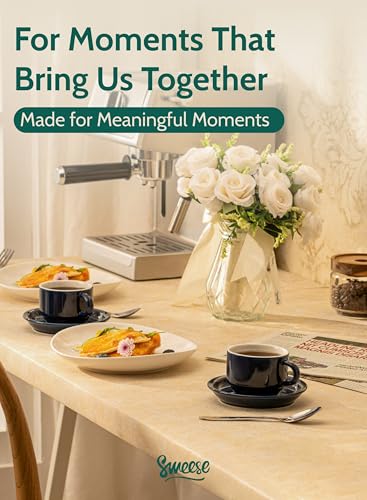 Image of Sweese 8 Ounce Porcelain Stackable Cappuccino Cups with Saucers and Metal Stand - for Specialty Coffee Drinks, Cappuccino, Latte, Americano and Tea - Set of 4, Navy