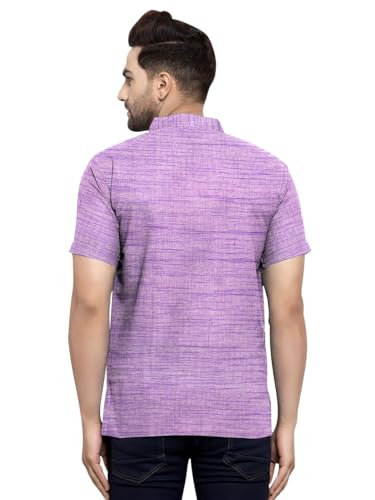 Image of Men's Regular Fit Self-Design Solid Mandarin Collar Half Sleeve Casual Line Pure Cotton Blend Fancy Shirt (Multi-Color)