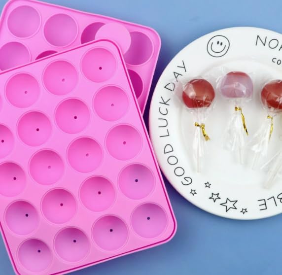 Silicone Cake Pop Mold, 20 Cavities Cake Pop Mould with 100PCS Treat Sticks, Bags and Twist Ties, Chocolate Lolly Moulds, for Hard Candy, Chocolate, Jelly, Lollipop Mold