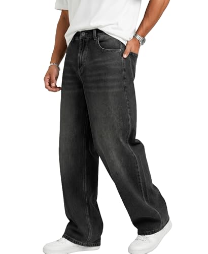 Misfuso Jean Baggy Homme Pantalon Homme Y2K Streetwear Pantalons en Denim décontractés Multipoches Noir XL