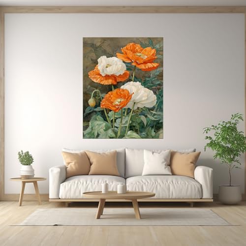 Tableau Fleurs pavot décoration maison grande toile murale chambre 70x100