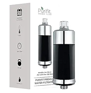 Purifit 15Stage Black Shower & Tap Filter for Hard Water Softening & Chlorine Removal - High Hardness Cartridge (Silver & Black, Pack of 1 Filter & 1Cartridge)