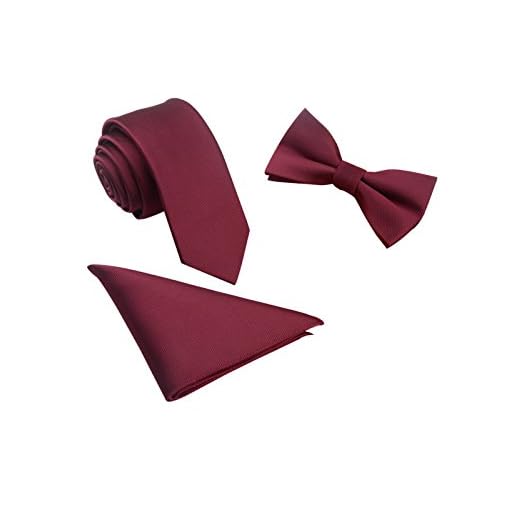 Hombre Pajarita Clásica 6*12 cm & Corbata Estrecha 6 cm & Pañuelo de Bolsillo 3 en 1 Set - Liso Borgoña Rojo