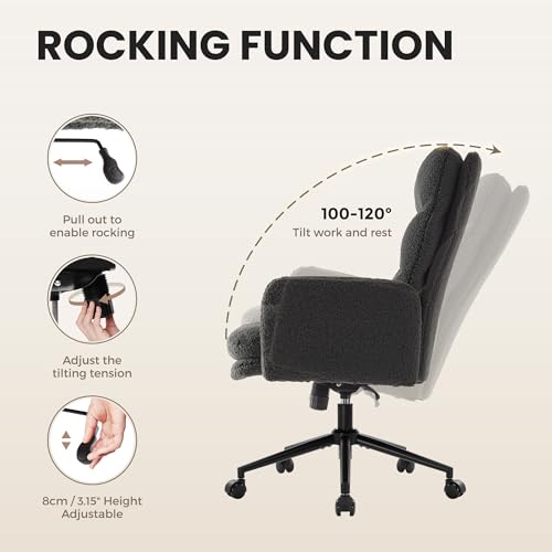 Image of IWMH Swivel Office Desk Chair, High-Back Armchair with Wheels, Height Adjustable Home Office Chair with Armrests,Upholstered Computer Task Chair, Leisure Armchair Cashmere (Dark Grey) | Dressing table chair with armrest, ergonomic swivel chair, height-adjustable office, living room