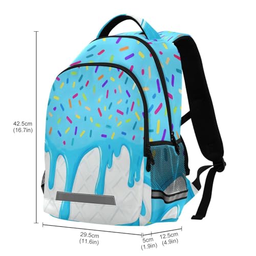 Image of Blue White Ice Cream Cute Backpacks with Chest Strap,Lightweight Bookbags 17 Inch, Casual Daypack Bags