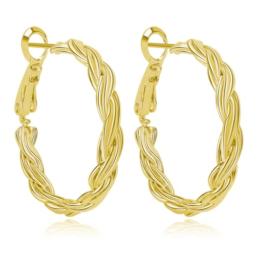 14K Gold Hoop Earrings for Women Cable Twist Design Hypoallergenic Snap Closure Durable 14K Gold Earrings for Women Gift Ready