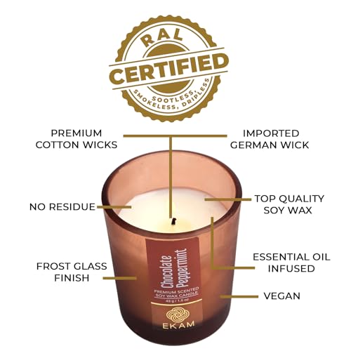 Image of EKAM Chocolate Peppermint Votive Soy Wax Scented Candle, 40 Grams, 10 Hours Burn Time| Long Lasting Premium Candles | Ideal for Home Decor | Gifting & Aromatherapy