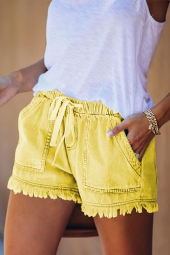 Image of YOCUR Womens Lightweight Shorts Casual Baggy Trendy Hot Pants Elastic Waist Drawstring Comfy Shorts
