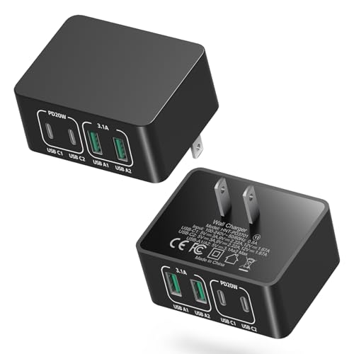 USB C Wall Charger 40W, Costyle 2 Pack 4-Port Flat Wall Plug Fast Charging Block, Multiport QC+PD 3.0 Power Adapter Type C Charger Cube for iPhone 15 14 13 12 11 Pro Max XS XR,Samsung,Tablets