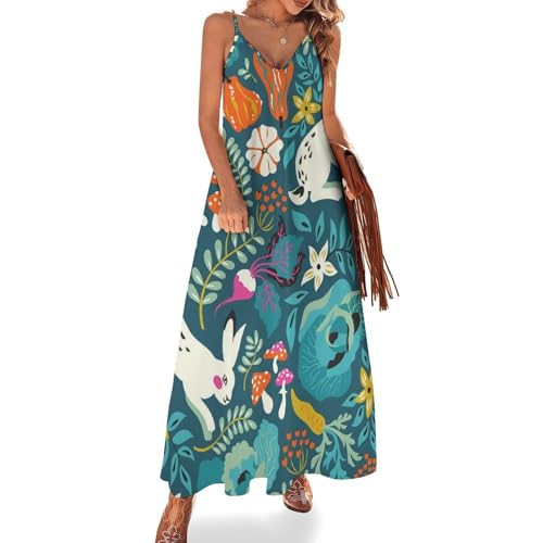 Robe maxi pour voyages lapin champignon vêtement de plage fluide