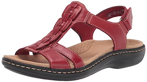 Clarks Women s Laurieann Kay Flat Sandal, Red Leather, 7 Wide