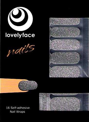 GLITTER Lovelyface Nail Wraps, Nagelaufkleber, Nagellackstreifen- Nagellack zum Aufkleben- Nagelsticker - 16 dünne selbstklebende langanhaltende Nagelfolien - Non Toxic (Silver Shine) Cover