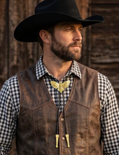 Image of Western Cowboy Bolo tie for Men Women Gold Silver Death Skull Moth Cross Bolo Tie Christmas Deer Rooster Wolf Necktie Gift