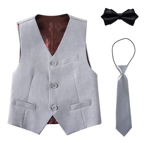 Opiniones y reviews de Corbatas y pajaritas para Niño , listamos los 10 mejores. 47 Chaleco de traje para niño con pajarita y corbata, traje para niño con correa trasera ajustable, Gris claro, 4 Años