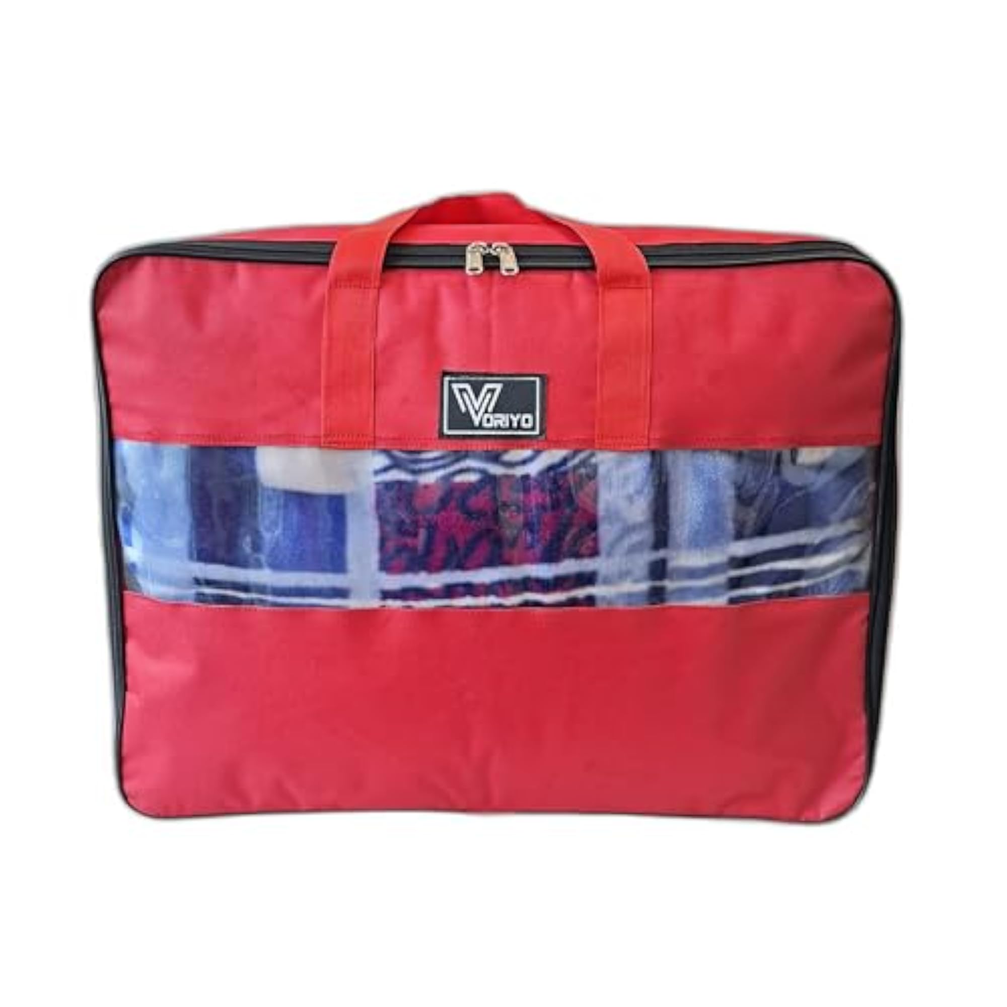 Foldable Red Duvet Cover Bag Organiser with Transparent Top